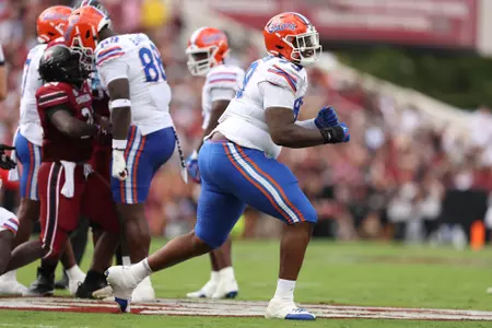 Cam Jackson during the Gators' game against the South Carolina Gamecocks on Saturday, October 14, 2023 at Williams - Brice Stadium in Columbia, South Carolina / UAA Communications photo by Molly Kaiser