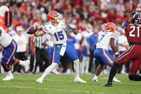 Graham Mertz during the Gators' game against the South Carolina Gamecocks on Saturday, October 14, 2023 at Williams - Brice Stadium in Columbia, South Carolina / UAA Communications photo by Molly Kaiser