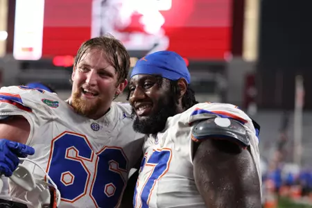 Jake Slaughter Richie Leonard IV during the Gators' game against the South Carolina Gamecocks on Saturday, October 14, 2023 at Williams - Brice Stadium in Columbia, South Carolina / UAA Communications photo by Molly Kaiser