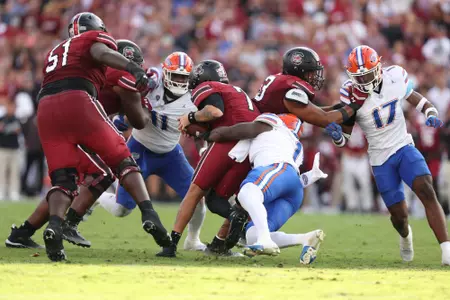 Princely Umanmielen during the Gators' game against the South Carolina Gamecocks on Saturday, October 14, 2023 at Williams - Brice Stadium in Columbia, South Carolina / UAA Communications photo by Molly Kaiser