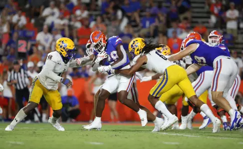 during the Gators' game against the McNeese State Cowboys on Saturday, September 9, 2023 at Ben Hill Griffin Stadium in Gainesville, Fla. / UAA Communications photo by Gabriella Whisler