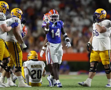 during the Gators' game against the McNeese State Cowboys on Saturday, September 9, 2023 at Ben Hill Griffin Stadium in Gainesville, Fla. / UAA Communications photo by Maddie Washburn