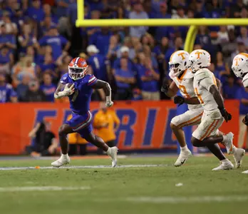 during the Gators' game against the Tennessee Volunteers on Saturday, September 16, 2023 at Ben Hill Griffin Stadium in Gainesville, Fla. / UAA Communications photo by Maddie Washburn