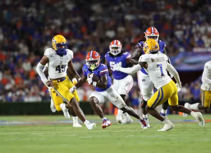 during the Gators' game against the McNeese State Cowboys on Saturday, September 9, 2023 at Ben Hill Griffin Stadium in Gainesville, Fla. / UAA Communications photo by Emma Bissell