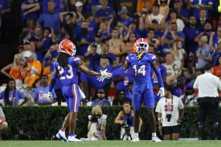Jaydon Hill, Jordan Castell During the Gators' game against the Tennessee Volunteers on Saturday, September 16, 2023 at Ben Hill Griffin Stadium in Gainesville, Fla. / UAA Communications photo by Molly Kaiser