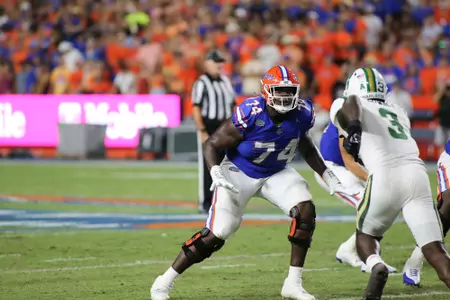 during the Gators' game against the Charlotte 49ers on Saturday, September 23, 2023 at Ben Hill Griffin Stadium in Gainesville, Fla. / UAA Communications photo by Jay Metz