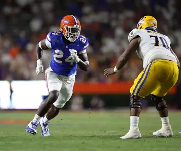 during the Gators' game against the McNeese State Cowboys on Saturday, September 9, 2023 at Ben Hill Griffin Stadium in Gainesville, Fla. / UAA Communications photo by Maddie Washburn