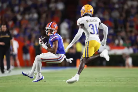 Aidan Mizell during the Gators' game against the McNeese State Cowboys on Saturday, September 9, 2023 at Ben Hill Griffin Stadium in Gainesville, Fla. / UAA Communications photo by Molly Kaiser