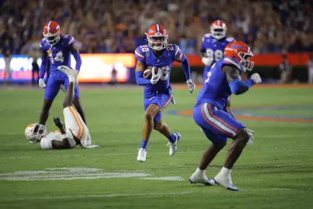 during the Gators' game against the Tennessee Volunteers on Saturday, September 16, 2023 at Ben Hill Griffin Stadium in Gainesville, Fla. / UAA Communications photo by Jay Metz