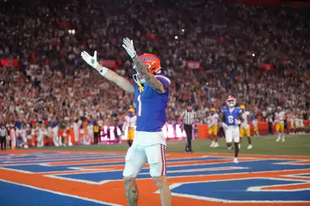 during the Gators' game against the McNeese State Cowboys on Saturday, September 9, 2023 at Ben Hill Griffin Stadium in Gainesville, Fla. / UAA Communications photo by Jay Metz