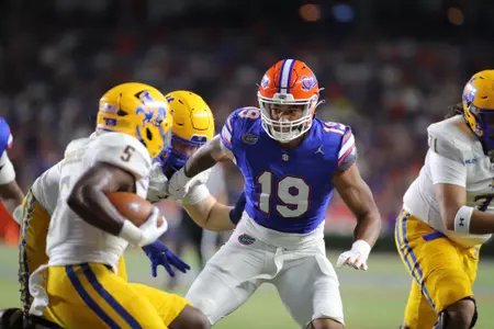 during the Gators' game against the McNeese State Cowboys on Saturday, September 9, 2023 at Ben Hill Griffin Stadium in Gainesville, Fla. / UAA Communications photo by Jay Metz