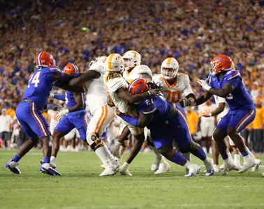 during the Gators' game against the Tennessee Volunteers on Saturday, September 16, 2023 at Ben Hill Griffin Stadium in Gainesville, Fla. / UAA Communications photo by Maddie Washburn