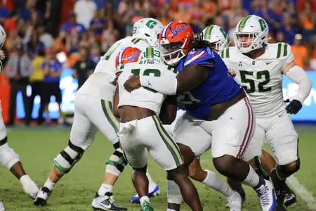 during the Gators' game against the Charlotte 49ers on Saturday, September 23, 2023 at Ben Hill Griffin Stadium in Gainesville, Fla. / UAA Communications photo by Jay Metz