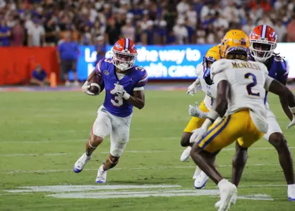 during the Gators' game against the McNeese State Cowboys on Saturday, September 9, 2023 at Ben Hill Griffin Stadium in Gainesville, Fla. / UAA Communications photo by Jay Metz