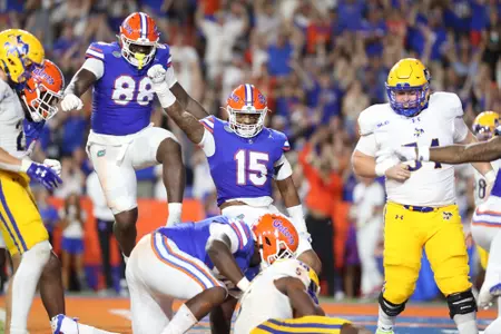 during the Gators' game against the McNeese State Cowboys on Saturday, September 9, 2023 at Ben Hill Griffin Stadium in Gainesville, Fla. / UAA Communications photo by Gabriella Whisler