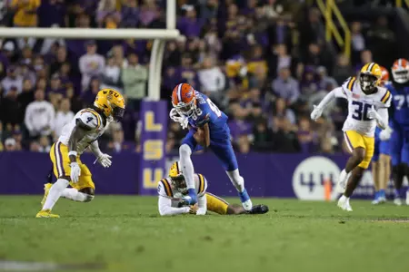 during the Gators' game against the LSU Tigers on Saturday, November 11, 2023 at Tiger Stadium in Gainesville, LA / UAA Communications photo by Mallory Peak