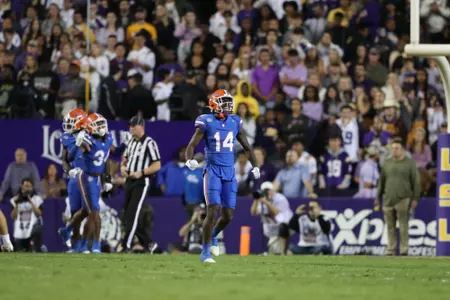during the Gators' game against the LSU Tigers on Saturday, November 11, 2023 at Tiger Stadium in Gainesville, LA / UAA Communications photo by Mallory Peak