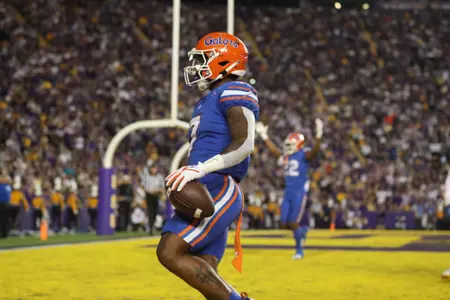 during the Gators' game against the LSU Tigers on Saturday, November 11, 2023 at Tiger Stadium in Gainesville, LA / UAA Communications photo by Mallory Peak