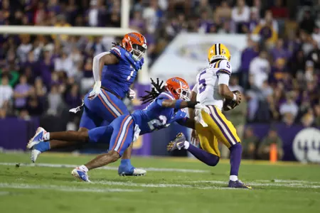 during the Gators' game against the LSU Tigers on Saturday, November 11, 2023 at Tiger Stadium in Gainesville, LA / UAA Communications photo by Mallory Peak