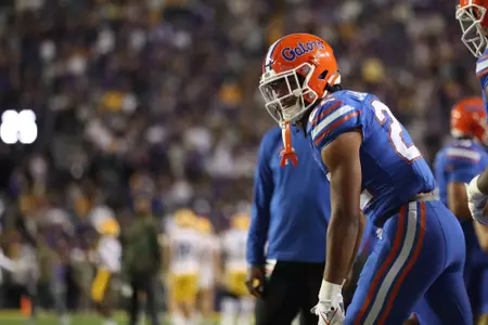 during the Gators' game against the LSU Tigers on Saturday, November 11, 2023 at Tiger Stadium in Gainesville, LA / UAA Communications photo by Mallory Peak