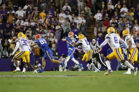 during the Gators' game against the LSU Tigers on Saturday, November 11, 2023 at Tiger Stadium in Gainesville, LA / UAA Communications photo by Mallory Peak
