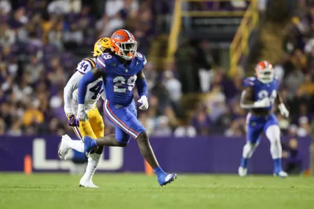 during the Gators' game against the LSU Tigers on Saturday, November 11, 2023 at Tiger Stadium in Gainesville, LA / UAA Communications photo by Mallory Peak