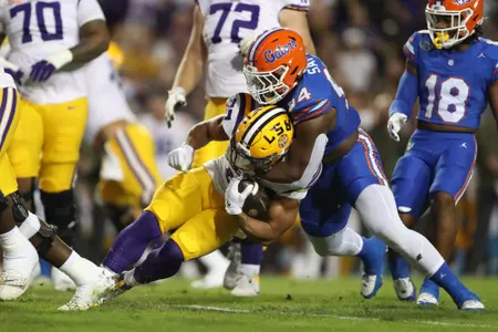 during the Gators' game against the LSU Tigers on Saturday, November 11, 2023 at Tiger Stadium in Gainesville, LA / UAA Communications photo by Mallory Peak