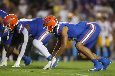 during the Gators' game against the LSU Tigers on Saturday, November 11, 2023 at Tiger Stadium in Gainesville, LA / UAA Communications photo by Mallory Peak
