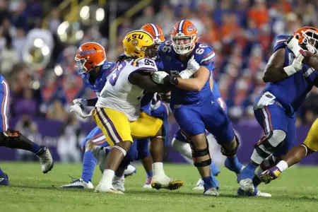 during the Gators' game against the LSU Tigers on Saturday, November 11, 2023 at Tiger Stadium in Gainesville, LA / UAA Communications photo by Mallory Peak