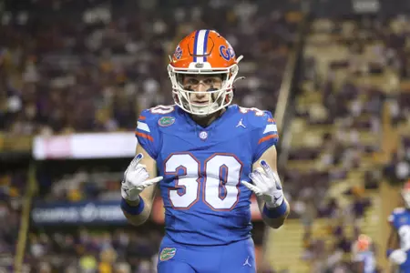 during the Gators' game against the LSU Tigers on Saturday, November 11, 2023 at Tiger Stadium in Gainesville, LA / UAA Communications photo by Mallory Peak