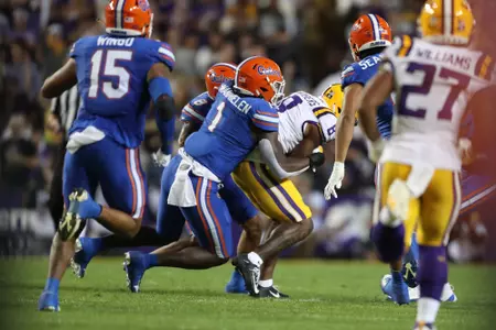 during the Gators' game against the LSU Tigers on Saturday, November 11, 2023 at Tiger Stadium in Baton Rouge, LA / UAA Communications photo by Mallory Peak