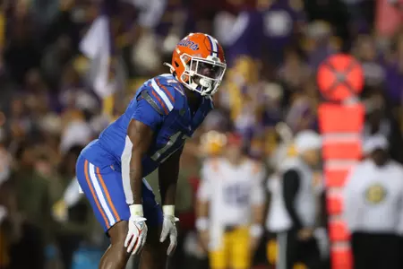 during the Gators' game against the LSU Tigers on Saturday, November 11, 2023 at Tiger Stadium in Gainesville, LA / UAA Communications photo by Mallory Peak