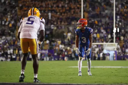 during the Gators' game against the LSU Tigers on Saturday, November 11, 2023 at Tiger Stadium in Gainesville, LA / UAA Communications photo by Mallory Peak