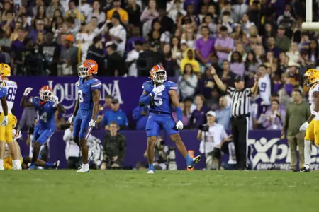 during the Gators' game against the LSU Tigers on Saturday, November 11, 2023 at Tiger Stadium in Gainesville, LA / UAA Communications photo by Mallory Peak