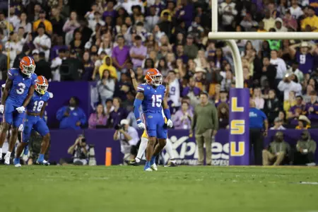 during the Gators' game against the LSU Tigers on Saturday, November 11, 2023 at Tiger Stadium in Gainesville, LA / UAA Communications photo by Mallory Peak