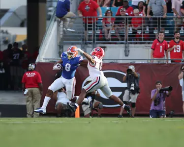 during the Gators' game against the Georgia Bulldogs on Saturday, October 28, 2023 at EverBank Stadium in Jacksonville, Fla. / UAA Communications photo by Maddie Washburn