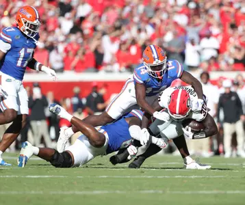 during the Gators' game against the Georgia Bulldogs on Saturday, October 28, 2023 at Ben Hill Griffin Stadium in Gainesville, Fla. / UAA Communications photo by Ashley Ray