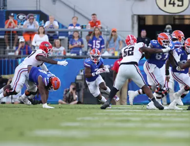 during the Gators' game against the Georgia Bulldogs on Saturday, October 28, 2023 at EverBank Stadium in Jacksonville, Fla. / UAA Communications photo by Maddie Washburn