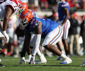 during the Gators' game against the Georgia Bulldogs on Saturday, October 28, 2023 at EverBank Stadium in Jacksonville, Fla. / UAA Communications photo by Maddie Washburn