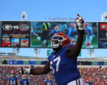 during the Gators' game against the Georgia Bulldogs on Saturday, October 28, 2023 at Ben Hill Griffin Stadium in Gainesville, Fla. / UAA Communications photo by Ashley Ray