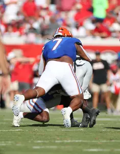 during the Gators' game against the Georgia Bulldogs on Saturday, October 28, 2023 at EverBank Stadium in Jacksonville, Fla. / UAA Communications photo by Maddie Washburn