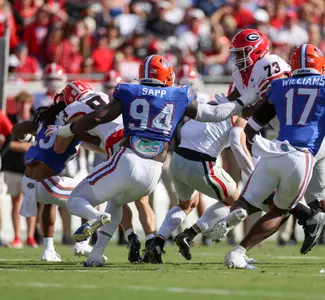 during the Gators' game against the Georgia Bulldogs on Saturday, October 28, 2023 at EverBank Stadium in Jacksonville, Fla. / UAA Communications photo by Maddie Washburn