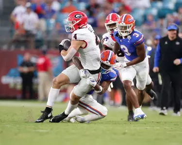 during the Gators' game against the Georgia Bulldogs on Saturday, October 28, 2023 at EverBank Stadium in Jacksonville, Fla. / UAA Communications photo by Maddie Washburn