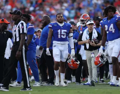 during the Gators' game against the Georgia Bulldogs on Saturday, October 28, 2023 at EverBank Stadium in Jacksonville, Fla. / UAA Communications photo by Maddie Washburn