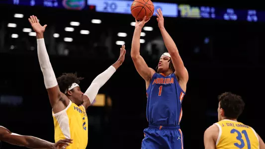 Walter Clayton Jr. during the Gators' game against the Pittsburgh Panthers in the first round of the NIT Season Tipoff on Wednesday, November 22, 2023 at Barclays Center in Brooklyn, NY / UAA Communications photo by Maddie Washburn