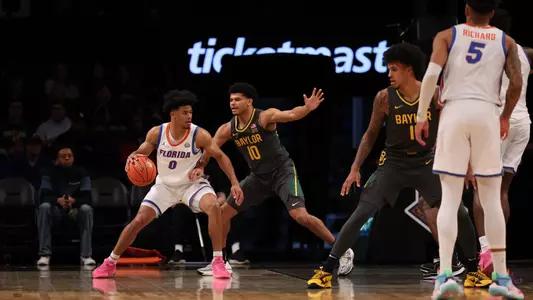 Zyon Pullin during the Gators? game against the Baylor Bears in the championship game of the NIT Season Tipoff on Friday, November 24, 2023 at Barclays Center in Brooklyn, NY / UAA Communications photo by Maddie Washburn