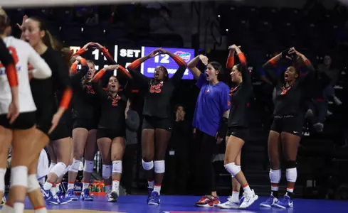 during the Gators' match against the Tennessee Volunteers on Friday, November 3, 2023 at Exactech Arena at the Stephen C. O'Connell Center in Gainesville, Fla. / UAA Communications photo by Gabriella Whisler