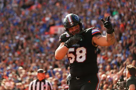 during the Gators' game against the Arkansas Razorbacks on Saturday, November 4, 2023 at Ben Hill Griffin Stadium in Gainesville, Fla. / UAA Communications photo by Mallory Peak