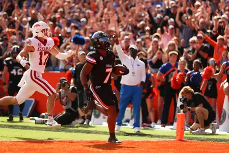 during the Gators' game against the Arkansas Razorbacks on Saturday, November 4, 2023 at Ben Hill Griffin Stadium in Gainesville, Fla. / UAA Communications photo by Mallory Peak