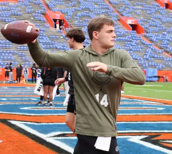 during the Gators' game against the Arkansas Razorbacks on Saturday, November 4, 2023 at Ben Hill Griffin Stadium in Gainesville, Fla. / UAA Communications photo by Maddie Washburn